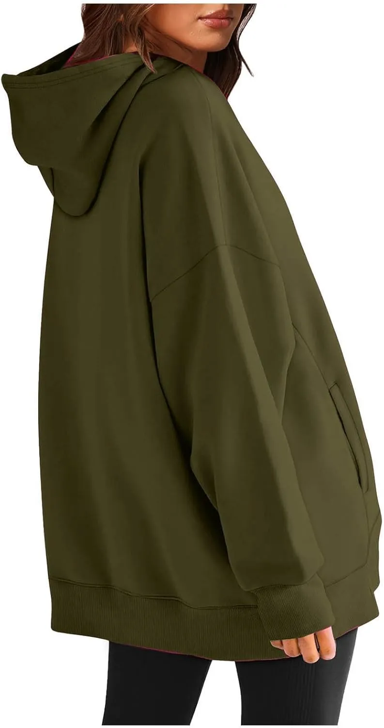 Oversized Hoodies for Womens Fleece Solid Colour Sweatshirts Long Sleeve Sweaters Pullover y2k Fall Outfits with Pocket
