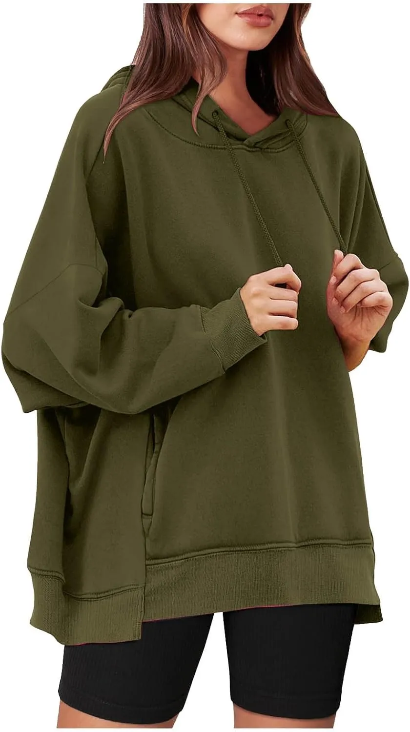 Oversized Hoodies for Womens Fleece Solid Colour Sweatshirts Long Sleeve Sweaters Pullover y2k Fall Outfits with Pocket