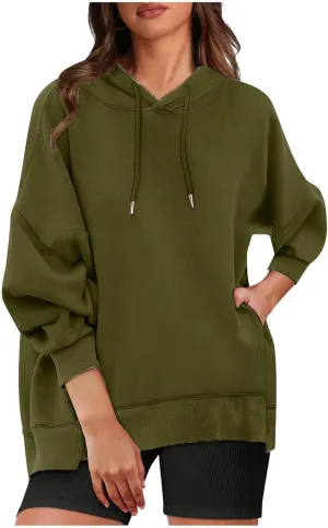 Oversized Hoodies for Womens Fleece Solid Colour Sweatshirts Long Sleeve Sweaters Pullover y2k Fall Outfits with Pocket