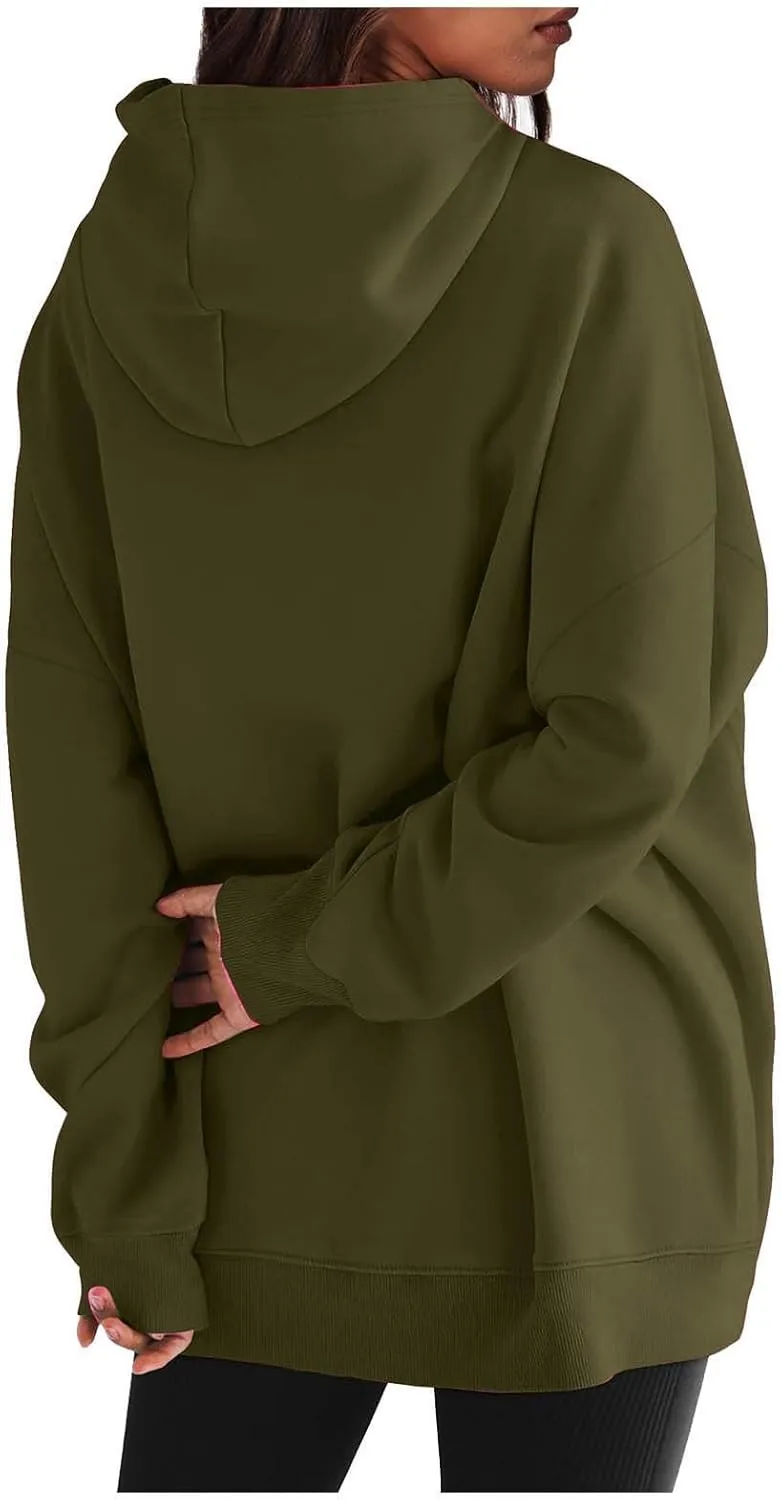 Oversized Hoodies for Womens Fleece Solid Colour Sweatshirts Long Sleeve Sweaters Pullover y2k Fall Outfits with Pocket