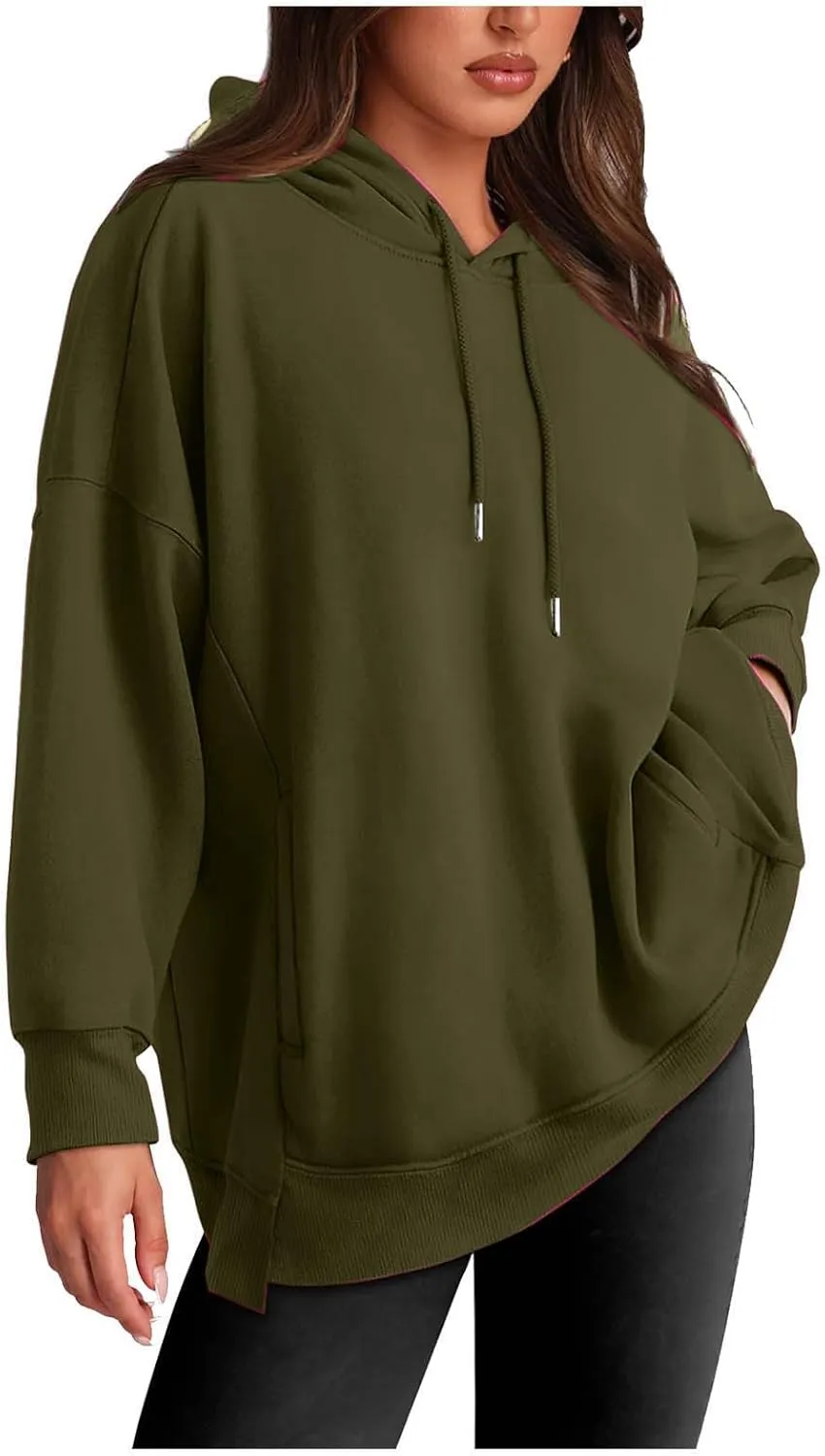 Oversized Hoodies for Womens Fleece Solid Colour Sweatshirts Long Sleeve Sweaters Pullover y2k Fall Outfits with Pocket