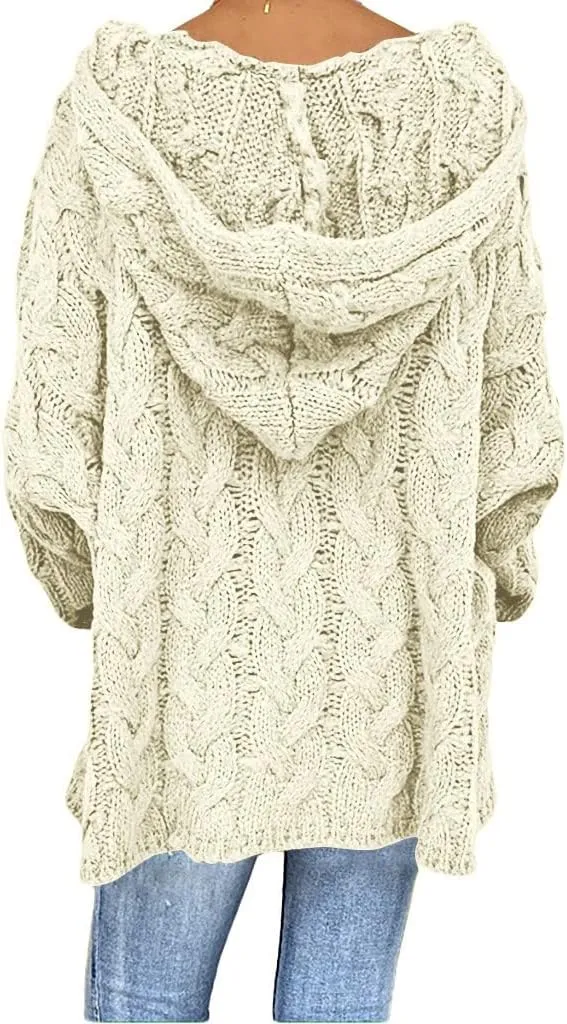 Oversized Sweater for Women, Fashion Chunky Cable Knit Hooded Sweaters Casual V Neck Hoodies Long Sleeve Pullover Tops