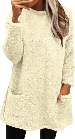 Oversized Sweaters For Women Casual Fleece Fuzzy Faux Shearling Warm Winter Outwear Jacket Shaggy Coat Cute Sweater