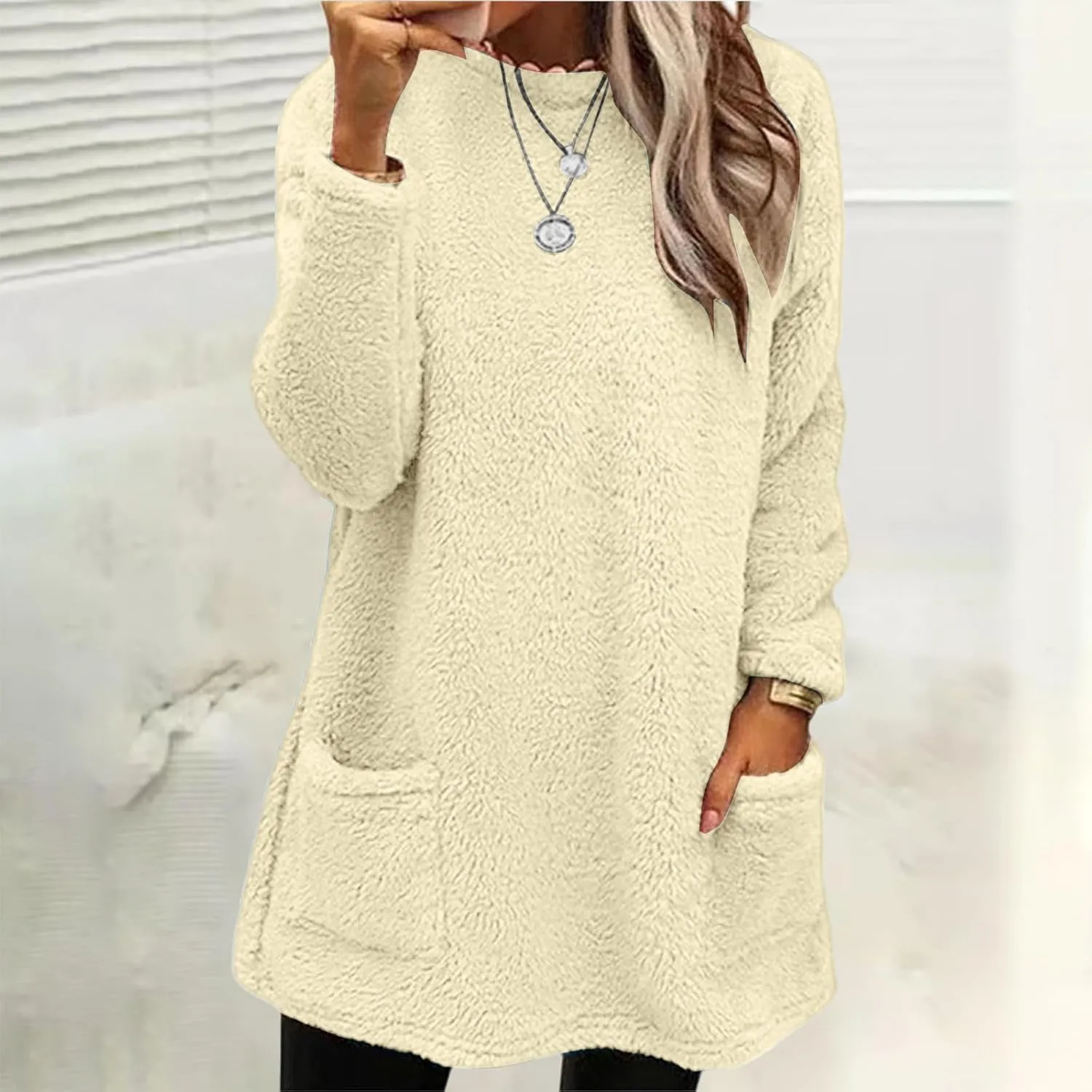 Oversized Sweaters For Women Casual Fleece Fuzzy Faux Shearling Warm Winter Outwear Jacket Shaggy Coat Cute Sweater