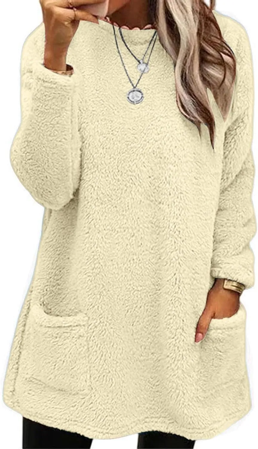 Oversized Sweaters For Women Casual Fleece Fuzzy Faux Shearling Warm Winter Outwear Jacket Shaggy Coat Cute Sweater