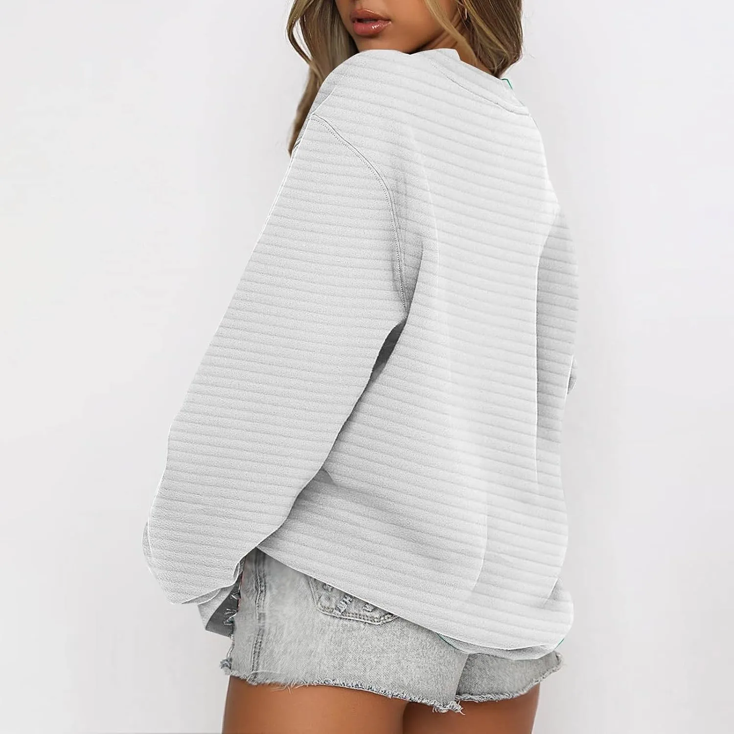 Oversized Sweatshirt for Women Crewneck Long Sleeve Pullover Top Ribbed Cute Teen Girls Clothes Fashion Outfits