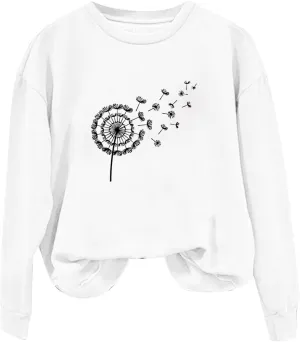 Oversized Sweatshirt for Women Fashion Crew Neck Long Sleeve tops Fleece Soft Floral Print Casual Loose Pullover Top