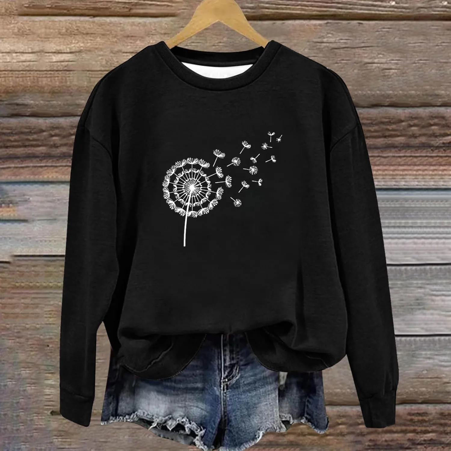 Oversized Sweatshirt for Women Fashion Crew Neck Long Sleeve tops Fleece Soft Floral Print Casual Loose Pullover Top