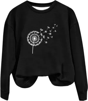 Oversized Sweatshirt for Women Fashion Crew Neck Long Sleeve tops Fleece Soft Floral Print Casual Loose Pullover Top