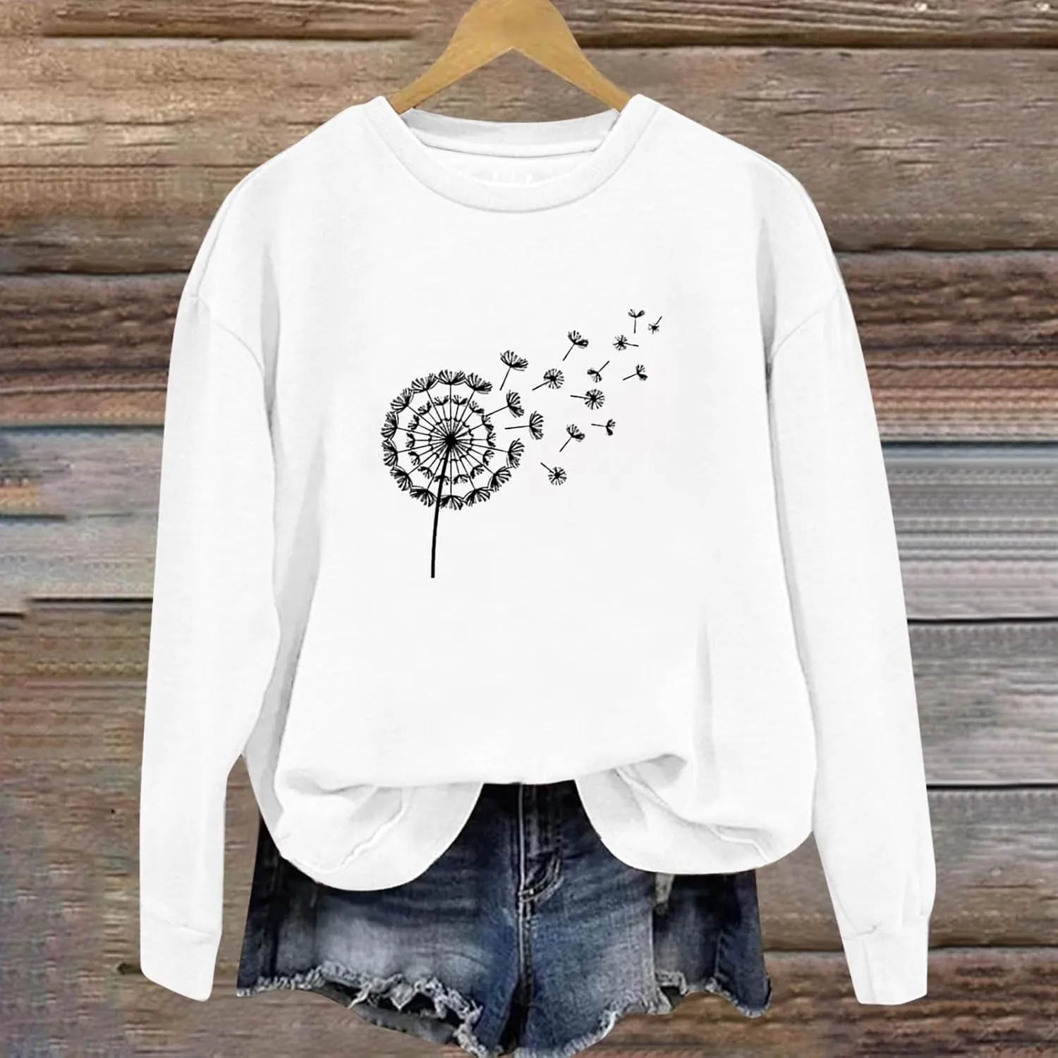 Oversized Sweatshirt for Women Fashion Crew Neck Long Sleeve tops Fleece Soft Floral Print Casual Loose Pullover Top