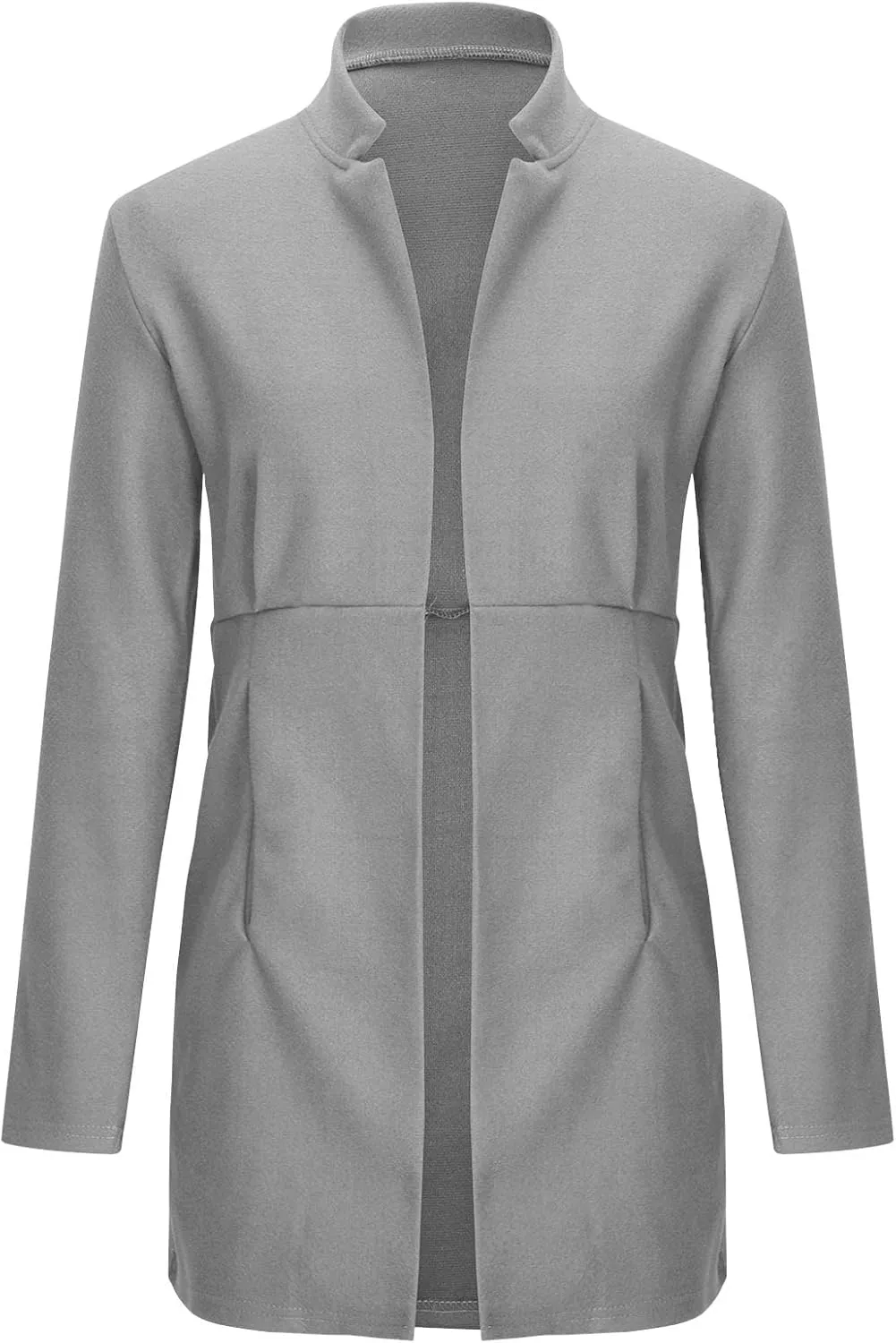 Pea Coats for Women Stand Collar Open Front Trench Coat Casual Winter Warm Mid Long Cardigan Overcoat