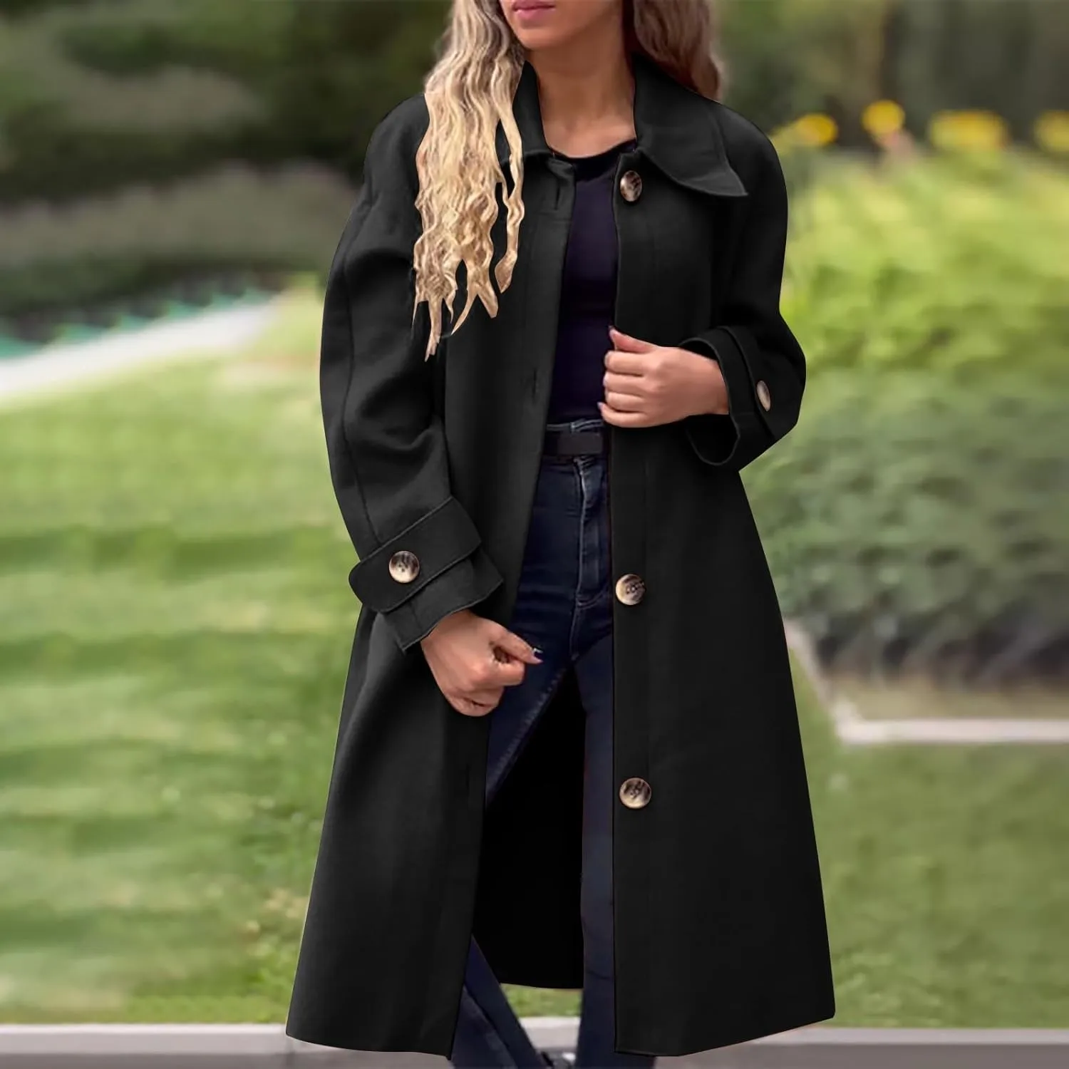 Petite Trench Coat Casual Fuzzy Jacket Loose Fitting Warm Winter Outwear Fashion Lapel Jacket Coats Overcoat for