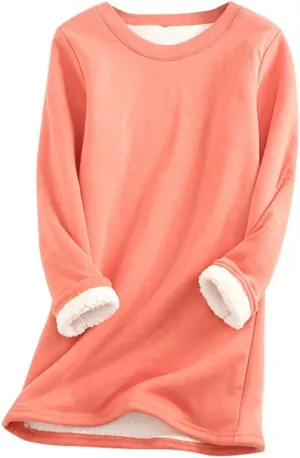 Plus Size Fleece Lined Sweatshirts For Women Soft Warm Fall Winter Pullover Tops Long Sleeve Sherpa Sweaters Trendy