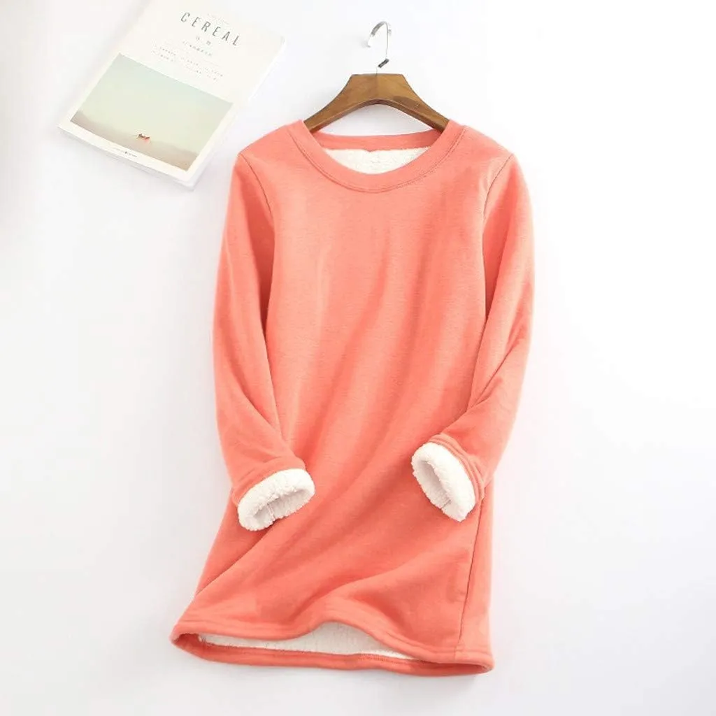 Plus Size Fleece Lined Sweatshirts For Women Soft Warm Fall Winter Pullover Tops Long Sleeve Sherpa Sweaters Trendy