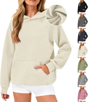 Preppy Hoodies for Women Fleece Loose Fit Hooded Sweatshirts Comfy Casual Long Sleeve Hoodies with Pockets