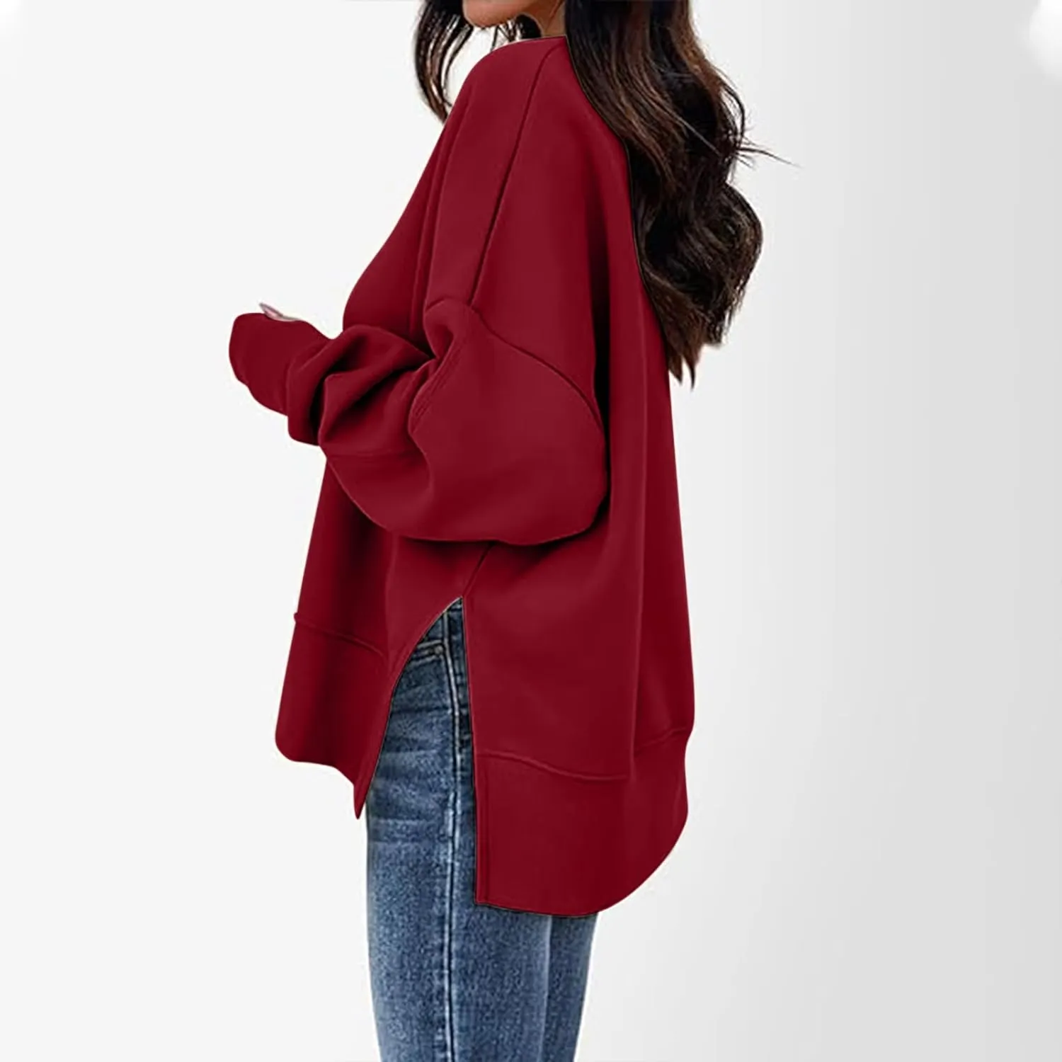 Preppy Sweatshirt For Women Long Sleeve Side Slits Crewneck Tunic Top Casual Fall Soft Pullover Clothes Fashion 2024