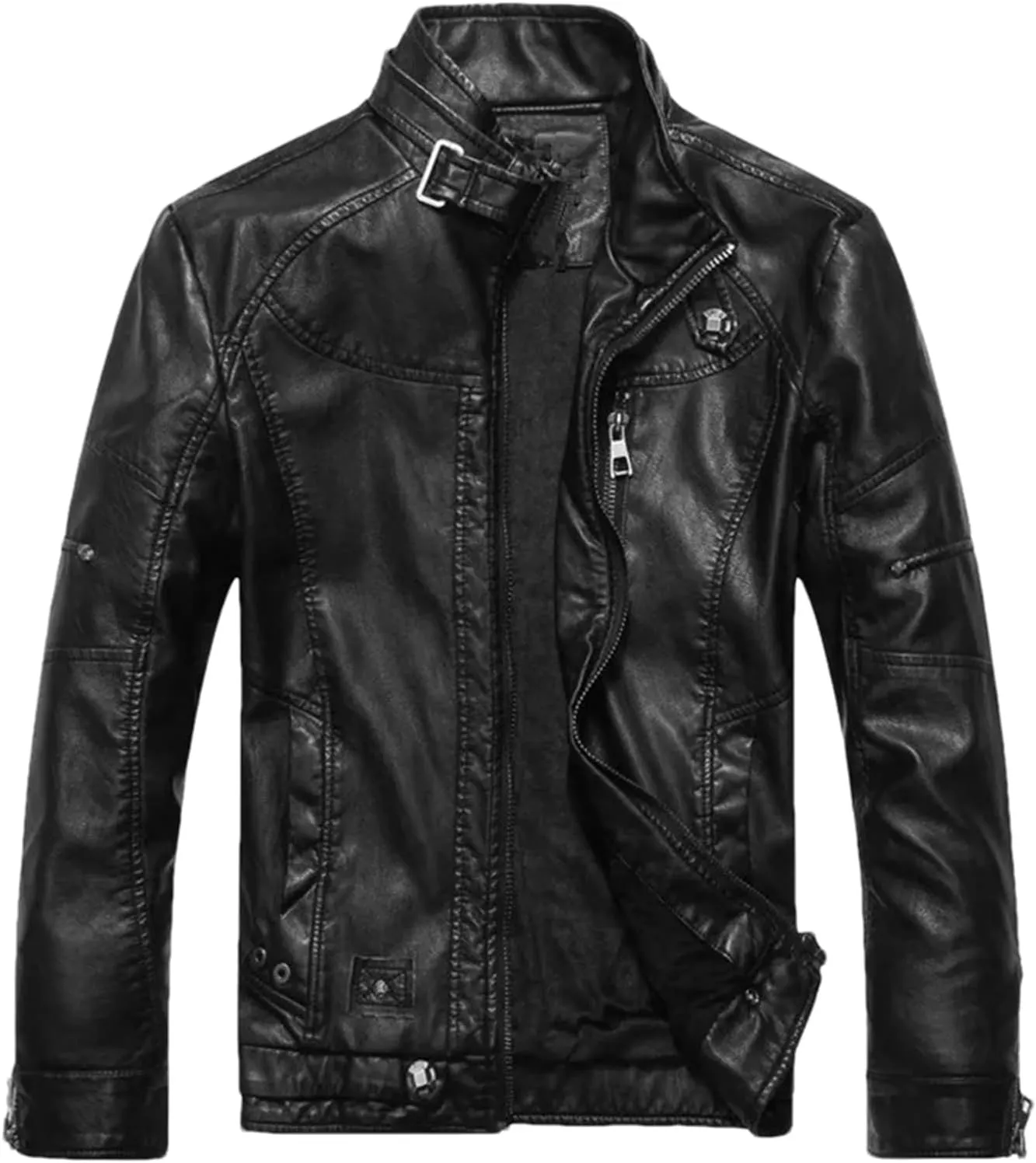 Pulcykp Men Moto Biker Riding Fleece Leather Jacket Coat Winter Warm Motorcycle Thicken Leather Coat