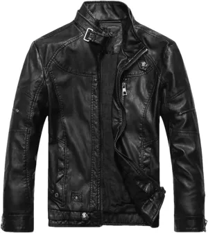 Pulcykp Men Moto Biker Riding Fleece Leather Jacket Coat Winter Warm Motorcycle Thicken Leather Coat