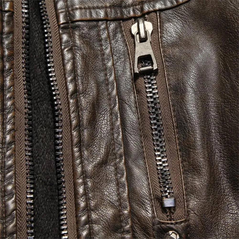 Pulcykp Men Moto Biker Riding Fleece Leather Jacket Coat Winter Warm Motorcycle Thicken Leather Coat