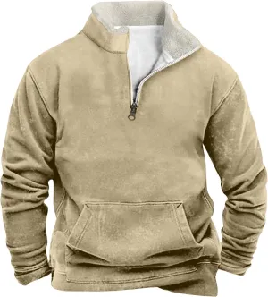 Quarter Zip Pullover Men Sherpa Fleece Western Sweaters Sweatshirts Long Sleeve Vintage Work Henley Pullovers
