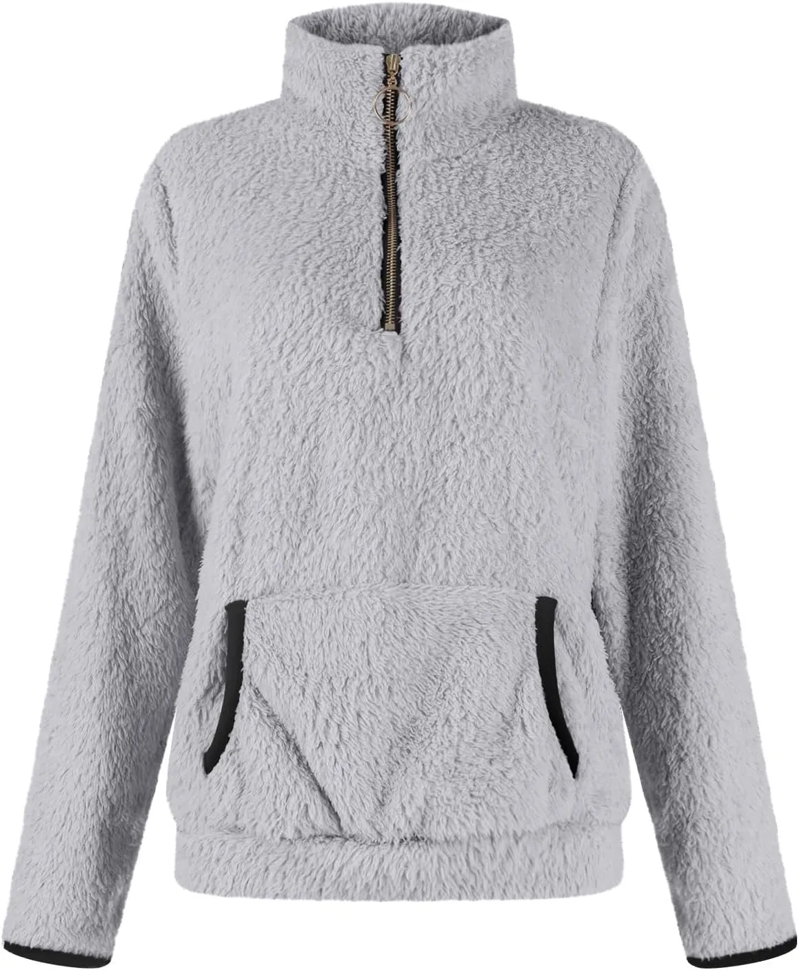 Quarter Zip Pullover Women Sherpa Fleece Hoodie Cropped Half Zip Sweatshirt with Pocket Cozy Soft Fluffy Sweaters