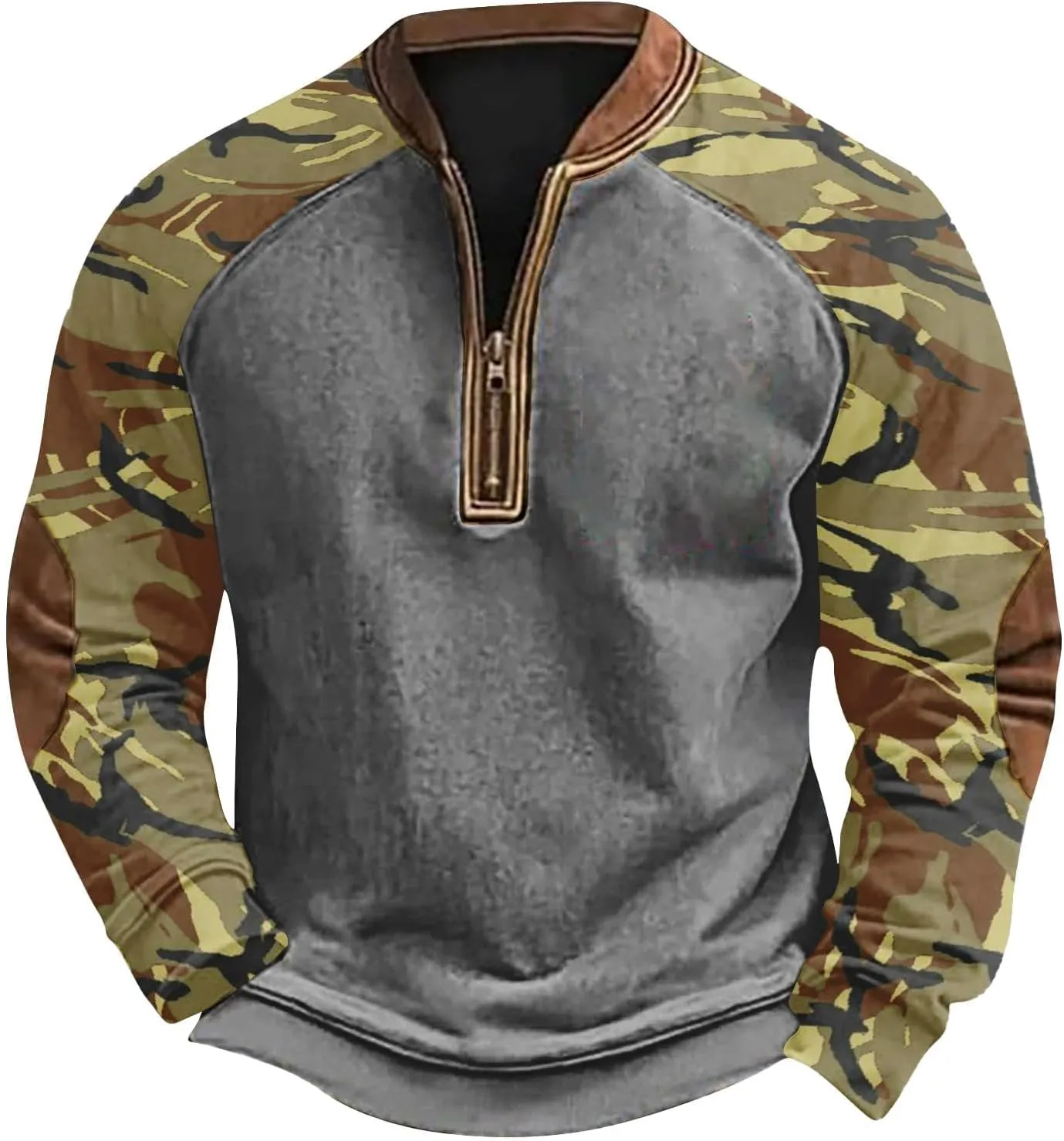 QWENTMTNTY Camo Sweatshirt for Men Crewneck Camouflage Western Light Weight Big and Tall Zip Cool Vintage Pullover Shirts