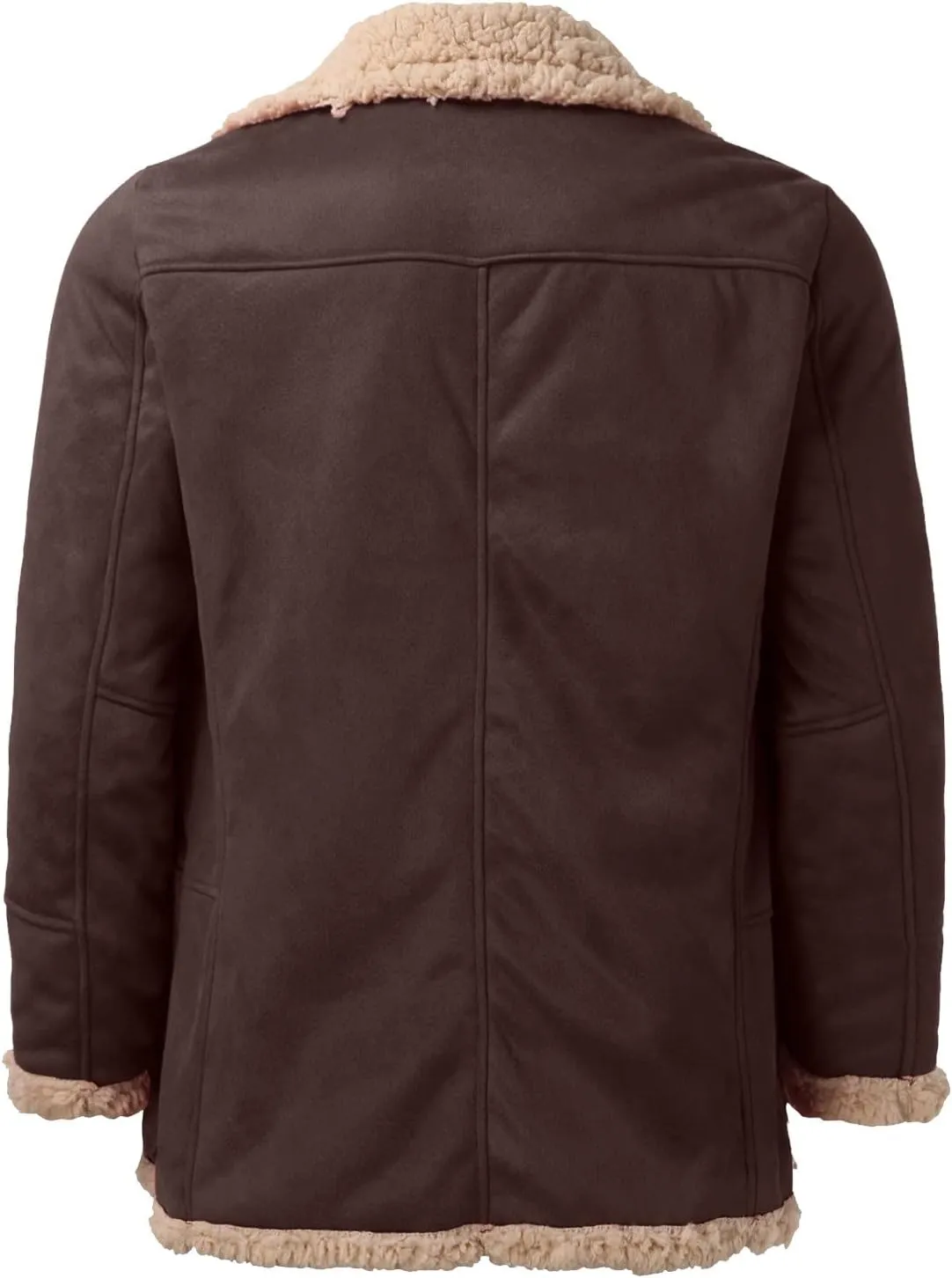 QWENTMTNTY Men Vintage Sherpa Jacket Faux Leather Suede Winter Bomber Jackets Big Tall Heavyweight Fur Shearling Overcoat