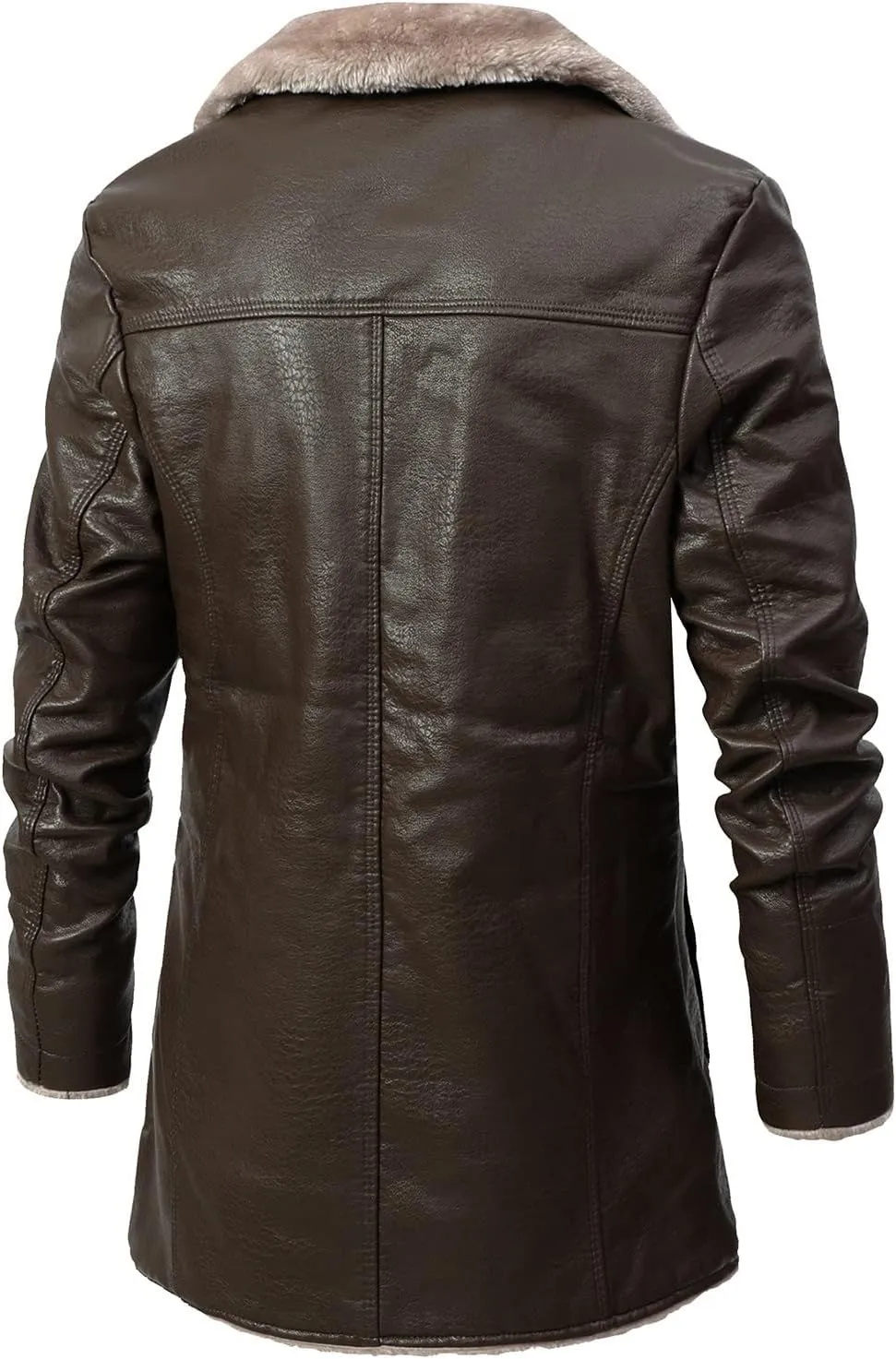 QWENTMTNTY Mens Faux Fur Lined Leather Jackets Winter Shearling Sherpa Jacket Notched Lapel Casual Warm Trench Coat Overcoat