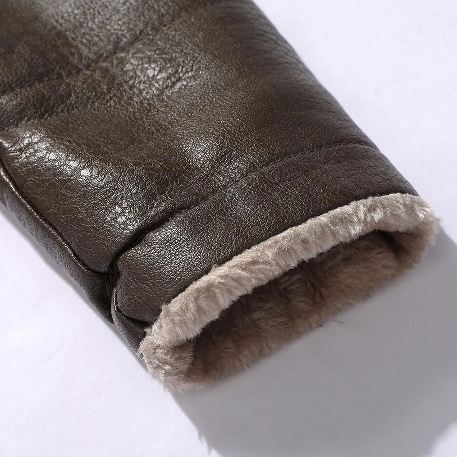 QWENTMTNTY Mens Faux Fur Lined Leather Jackets Winter Shearling Sherpa Jacket Notched Lapel Casual Warm Trench Coat Overcoat