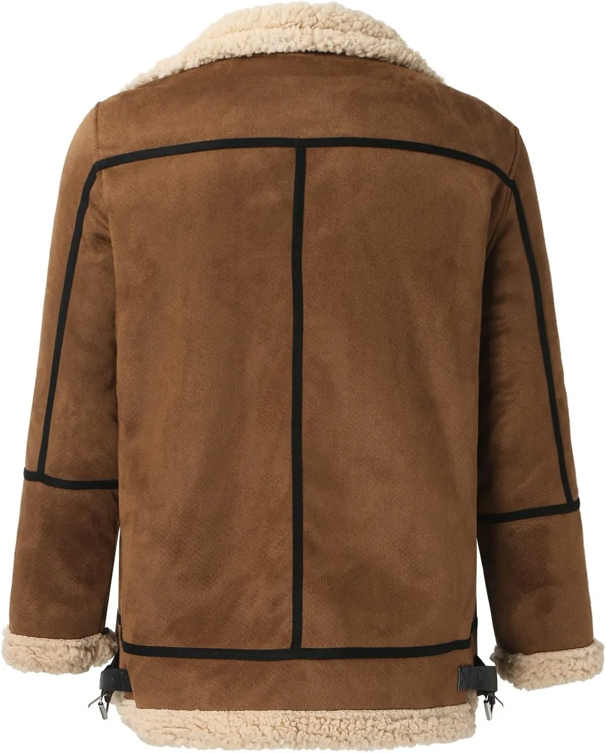 QWENTMTNTY Mens Faux Leather Sherpa Coats Fleece Lined Padded Winter Suede Jacket Vintage Moto Heavyweight Shearing Coat