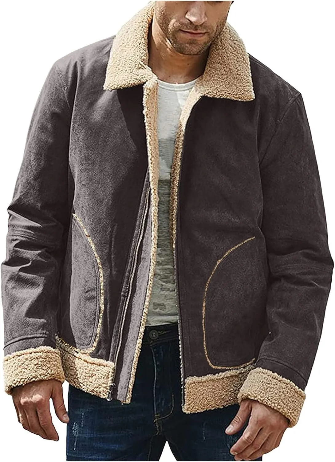 QWENTMTNTY Mens Sherpa Jacket Mens Bomber Jackets Mens Dress Jacket Mens Military Jacket Chamarras Y Abrigos De Cuero Para Hombre