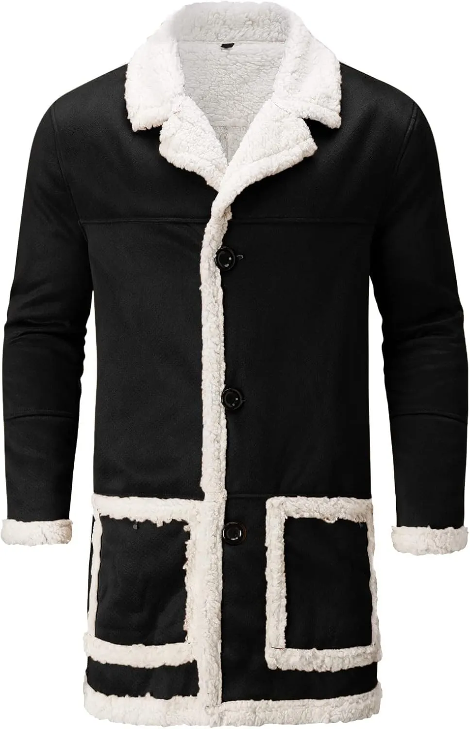 QWENTMTNTY Men's Suede Leather Coats Mid-Length Heavyweight Faux Shearling Coat Stylish Big Tall Sherpa Jacket Windbreaker