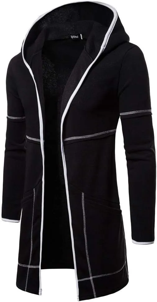 RTRDE Mens Coat Long Hooded Cardigan Shawl Collar Lightweight Open Front Overcoat with Pockets Hoodie Jacket, M-2XL