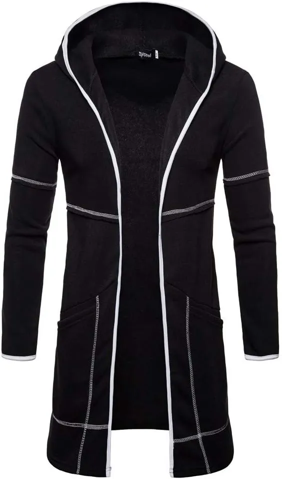 RTRDE Mens Coat Long Hooded Cardigan Shawl Collar Lightweight Open Front Overcoat with Pockets Hoodie Jacket, M-2XL