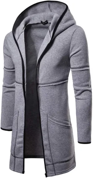 RTRDE Mens Coat Long Hooded Cardigan Shawl Collar Lightweight Open Front Overcoat with Pockets Hoodie Jacket, M-2XL