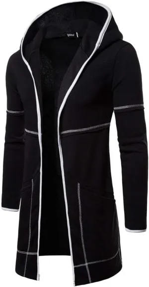 RTRDE Mens Coat Long Hooded Cardigan Shawl Collar Lightweight Open Front Overcoat with Pockets Hoodie Jacket, M-2XL