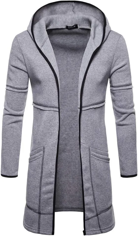 RTRDE Mens Coat Long Hooded Cardigan Shawl Collar Lightweight Open Front Overcoat with Pockets Hoodie Jacket, M-2XL