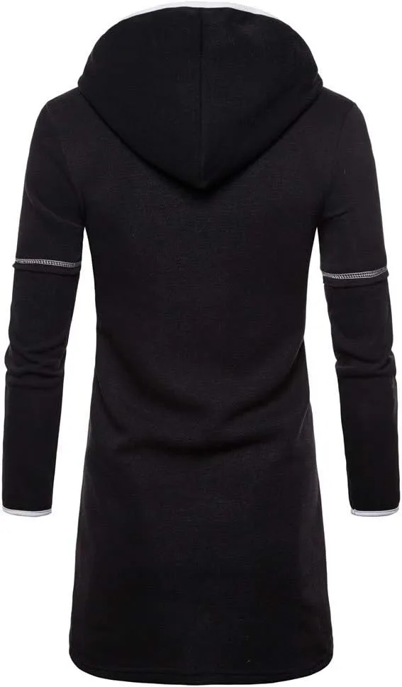 RTRDE Mens Coat Long Hooded Cardigan Shawl Collar Lightweight Open Front Overcoat with Pockets Hoodie Jacket, M-2XL