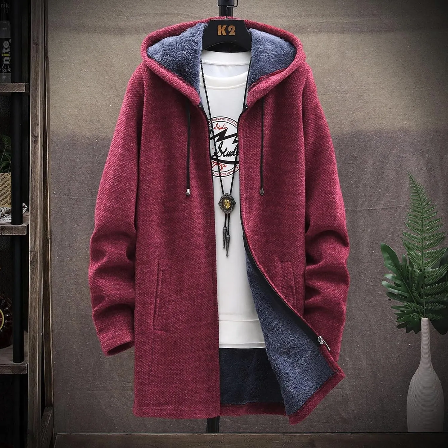 RTRDE Mens Coats Fall Winter Sweater Jackets Casual Knitted Cardigan Fleece Lined Full Zip Hooded Coat Long Jacket