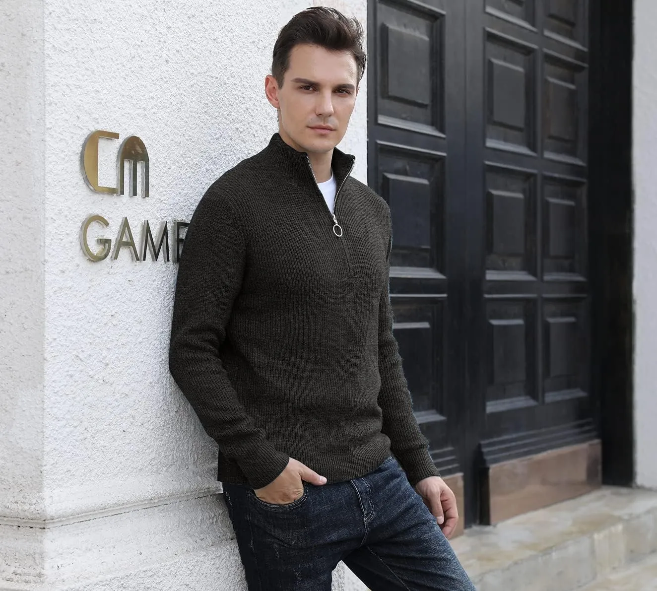Sailwind Men's Soft Sweaters Quarter Zip Pullover Classic Ribbed Turtleneck Sweater