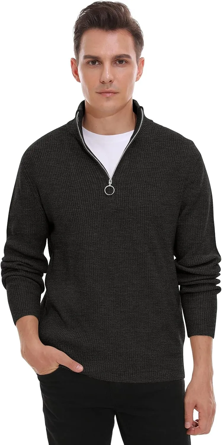 Sailwind Men's Soft Sweaters Quarter Zip Pullover Classic Ribbed Turtleneck Sweater