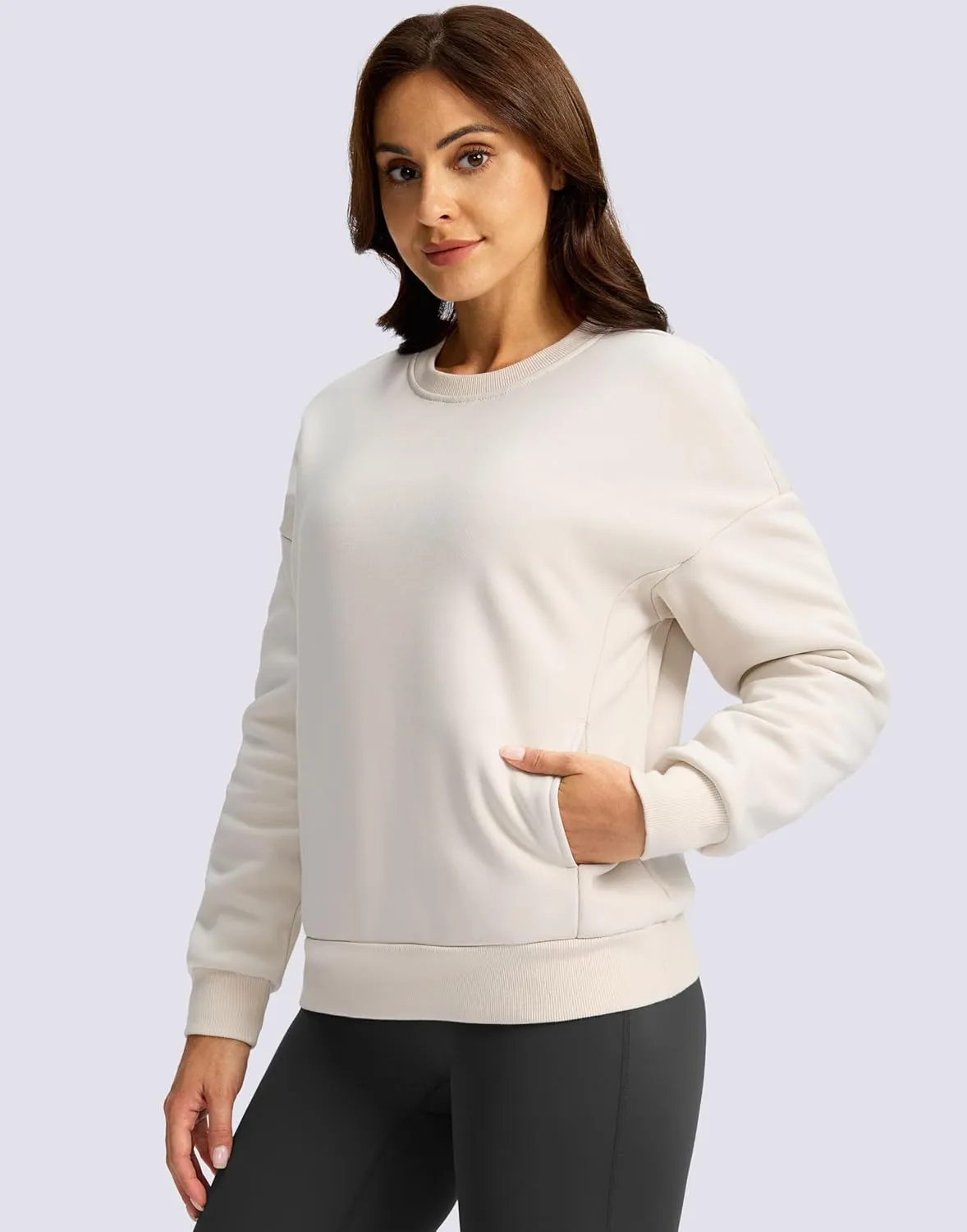 SANTINY Women's Fleece Sherpa Lined Sweatshirt Warm Winter Pullover Sweaters Cozy Thick Crewneck Sweatshirts with Pockets