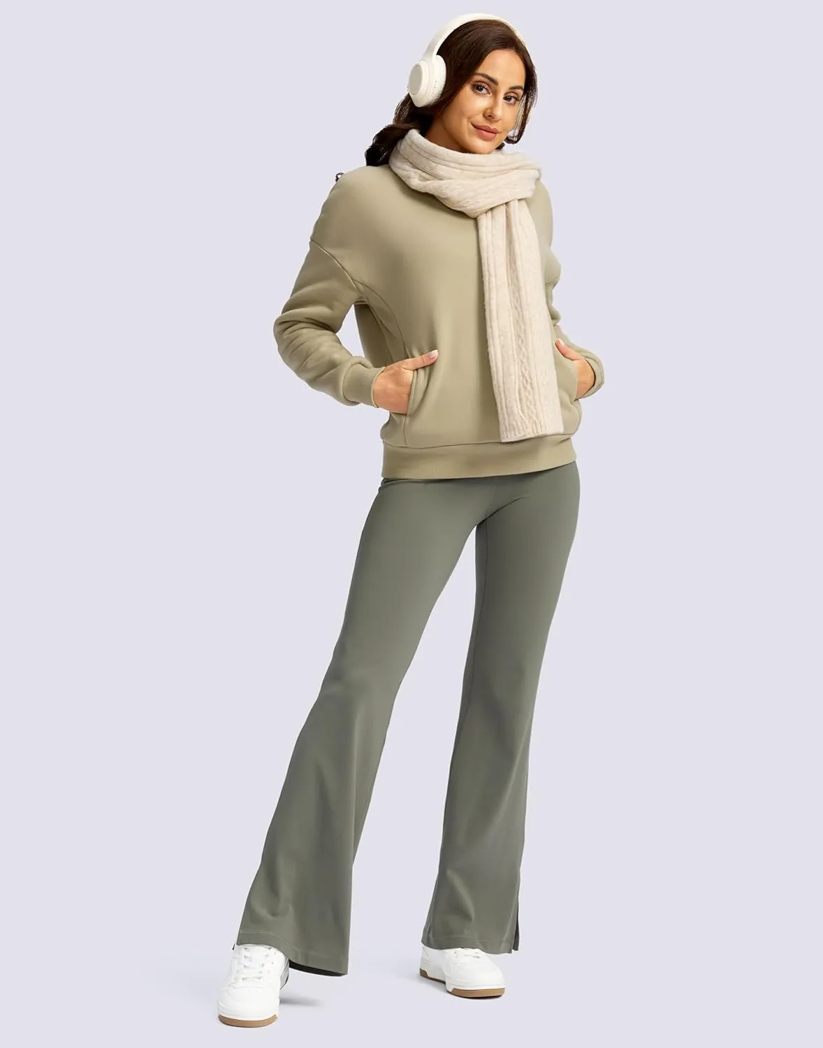 SANTINY Women's Fleece Sherpa Lined Sweatshirt Warm Winter Pullover Sweaters Cozy Thick Crewneck Sweatshirts with Pockets