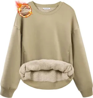 SANTINY Women's Fleece Sherpa Lined Sweatshirt Warm Winter Pullover Sweaters Cozy Thick Crewneck Sweatshirts with Pockets
