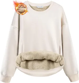SANTINY Women's Fleece Sherpa Lined Sweatshirt Warm Winter Pullover Sweaters Cozy Thick Crewneck Sweatshirts with Pockets