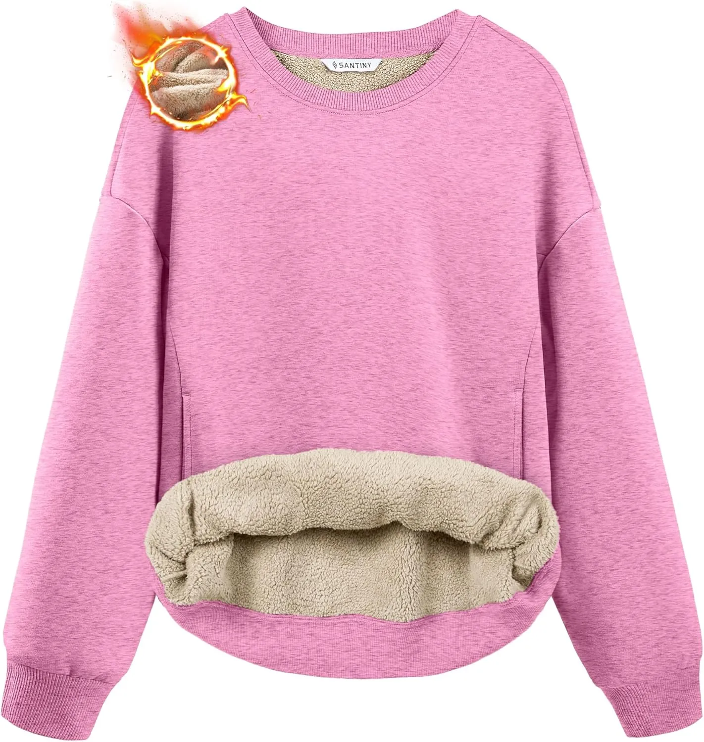 SANTINY Women's Fleece Sherpa Lined Sweatshirt Warm Winter Pullover Sweaters Cozy Thick Crewneck Sweatshirts with Pockets
