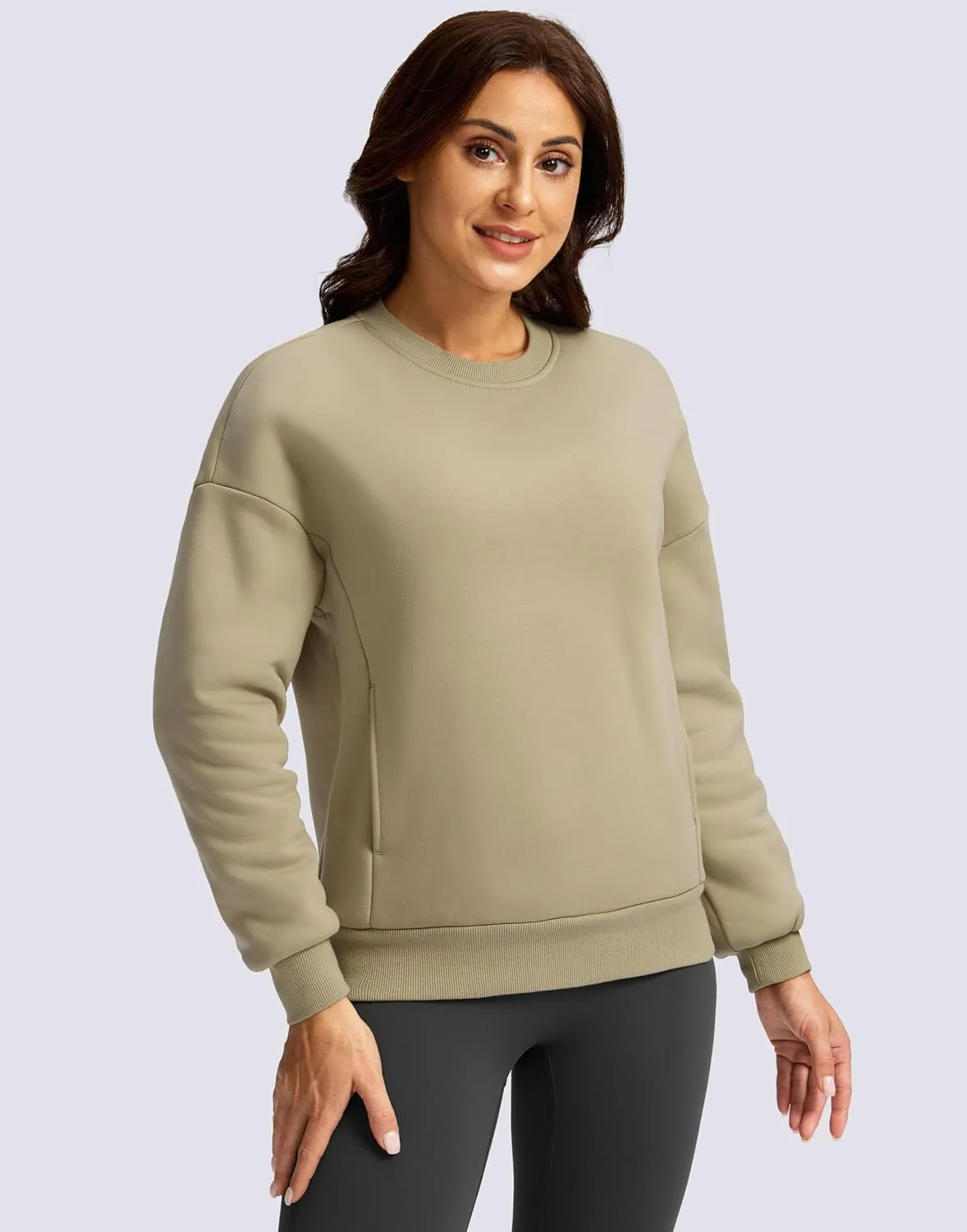 SANTINY Women's Fleece Sherpa Lined Sweatshirt Warm Winter Pullover Sweaters Cozy Thick Crewneck Sweatshirts with Pockets