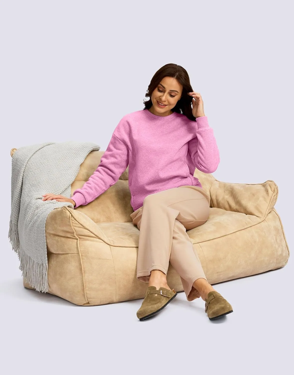 SANTINY Women's Fleece Sherpa Lined Sweatshirt Warm Winter Pullover Sweaters Cozy Thick Crewneck Sweatshirts with Pockets