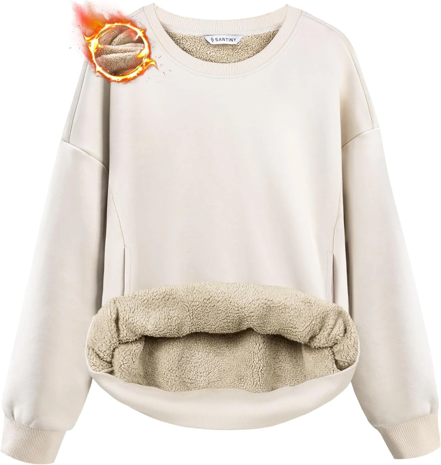SANTINY Women's Fleece Sherpa Lined Sweatshirt Warm Winter Pullover Sweaters Cozy Thick Crewneck Sweatshirts with Pockets