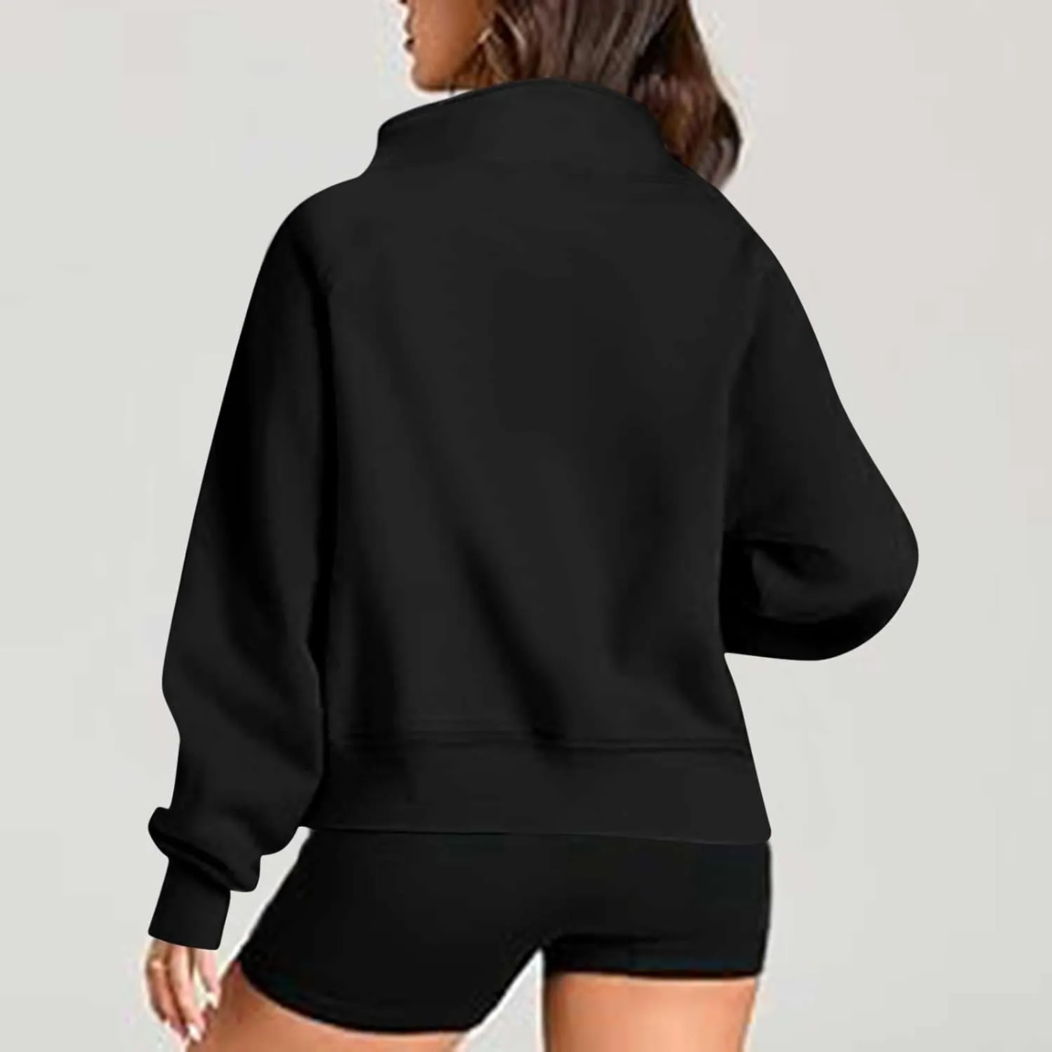 SEAOPEN Half Zip Sweatshirts Women Cropped Hoodies Long Sleeve Drawstring Pullover Top Fall Fleece Jackets with Pocket